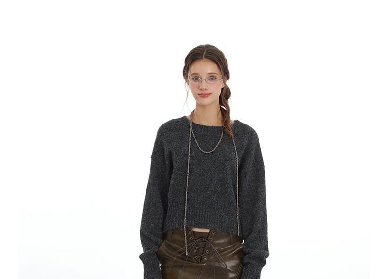 Long Sleeve Plain Loose-Fit Crop Sweater Product Image