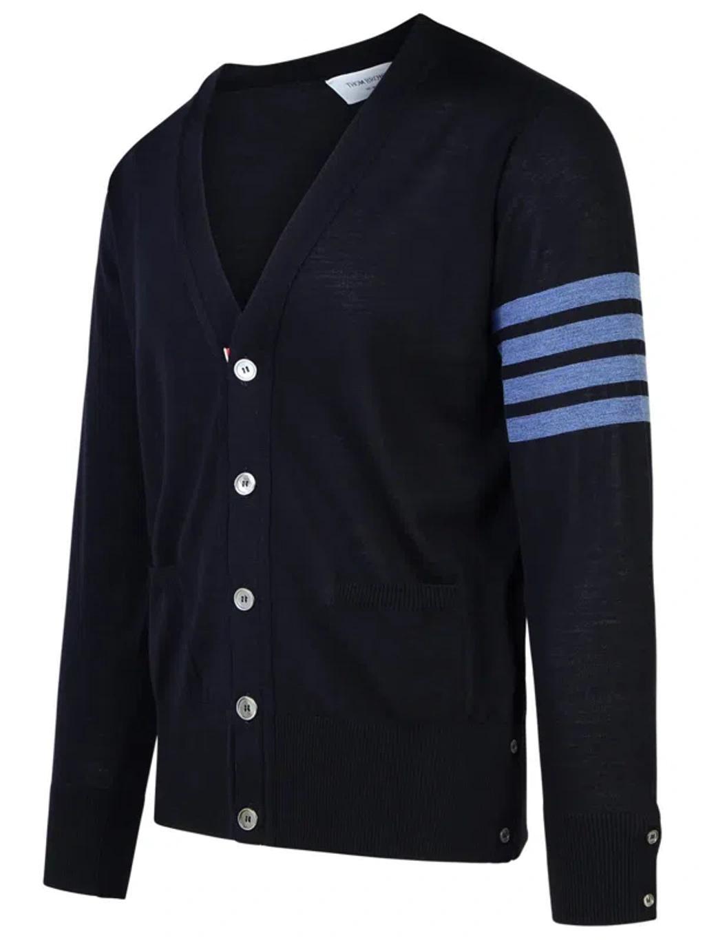 '4 Bar' Navy Wool Cardigan In Black Product Image