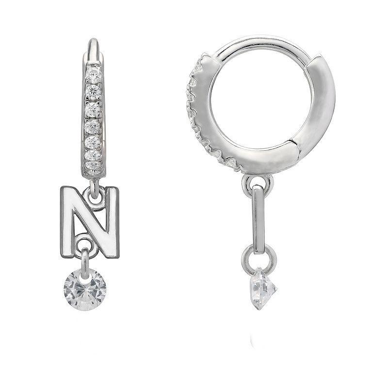 PRIMROSE Sterling Silver Initial Huggie Hoop Drop Earrings, Womens, Grey Product Image