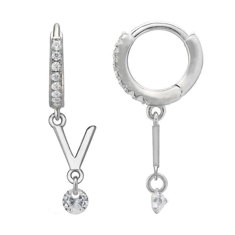 PRIMROSE Sterling Silver Initial Huggie Hoop Drop Earrings, Womens, Grey Product Image