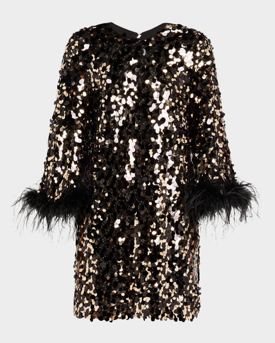 Juliet Feather-Cuff Sequin Mini Dress Product Image