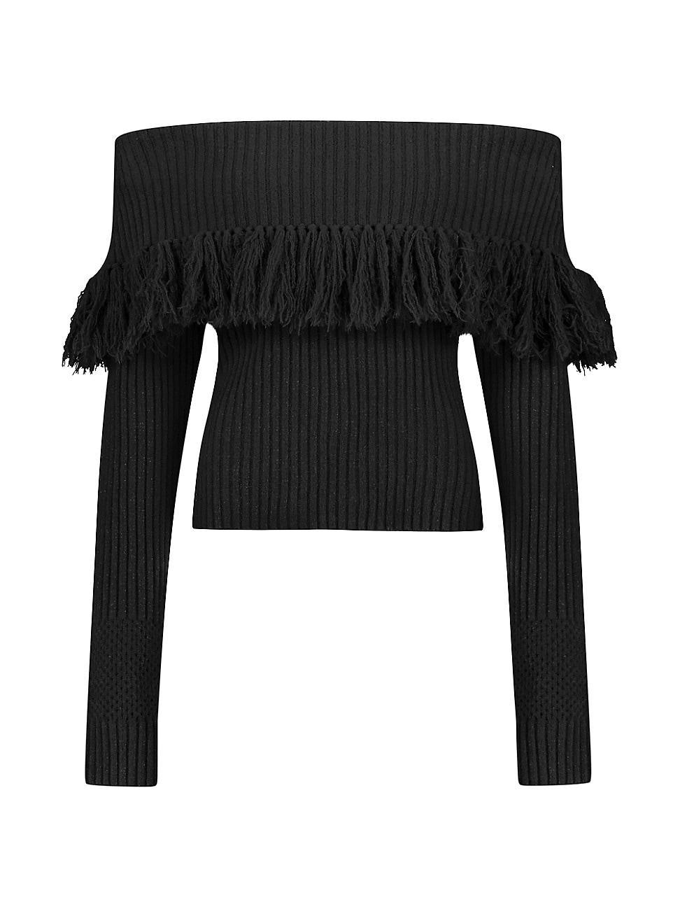 Womens Fringed Off-The-Shoulder Sweater Product Image