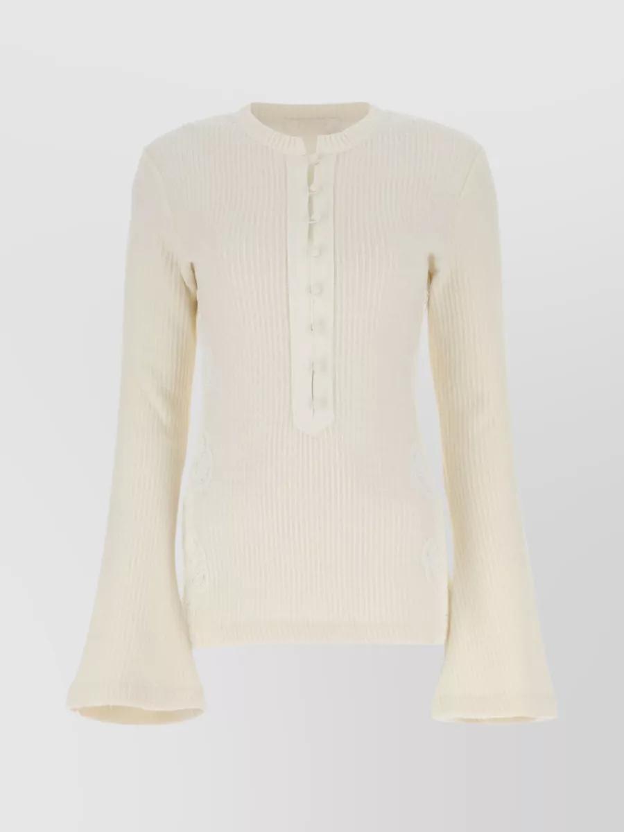 Ribbed-knit Wool Top In Cream Product Image