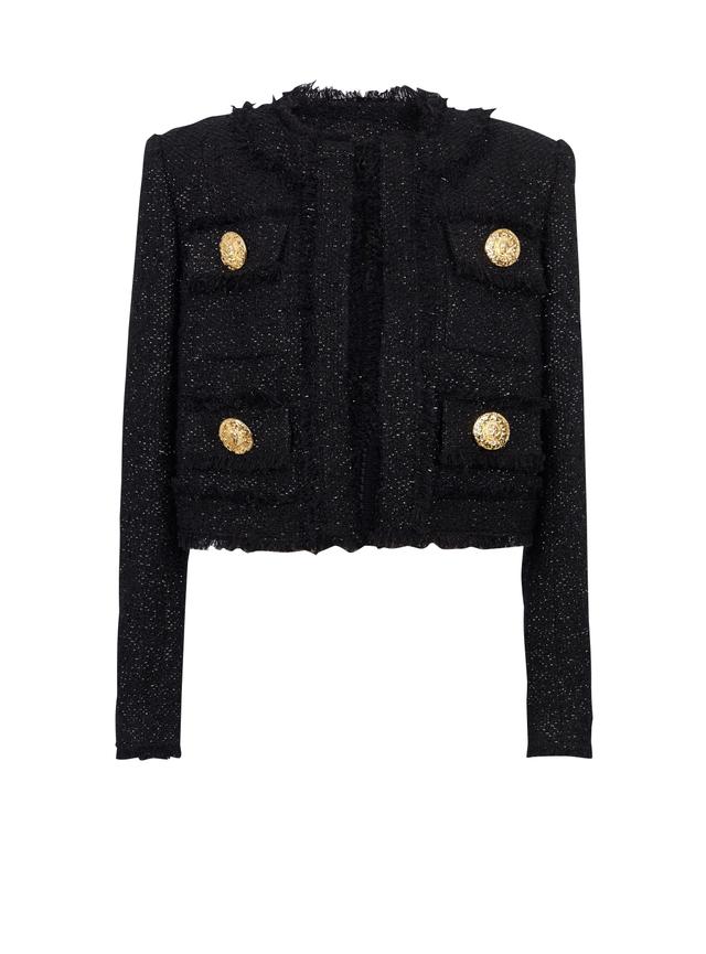 Cropped lurex tweed jacket Product Image