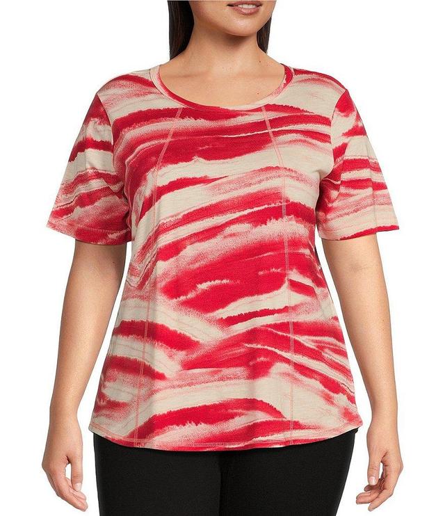 Westbound Plus Size Knit Watercolor Movement Short Sleeve Crew Neck Top Product Image