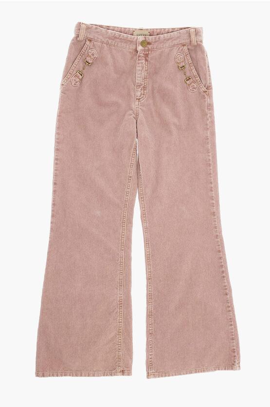 Cordoroy Casual Pants With Golden Details In Pink Product Image