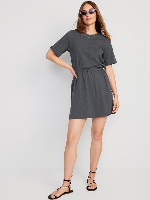 Waist-Defined Slub-Knit Mini Dress Product Image