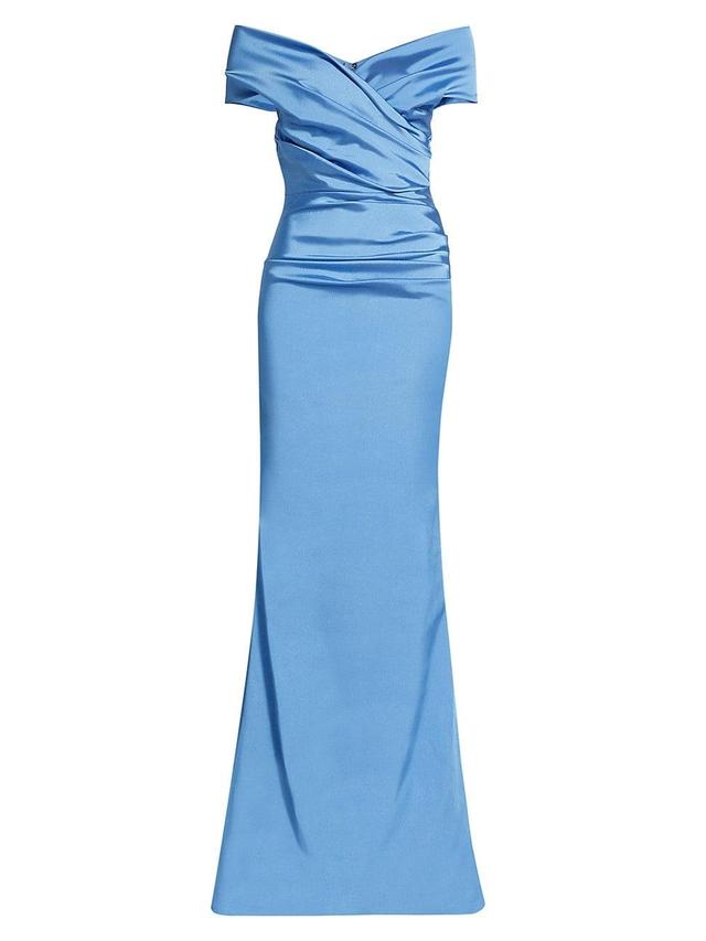 Womens Off-The-Shoulder Ruched Satin Gown Product Image