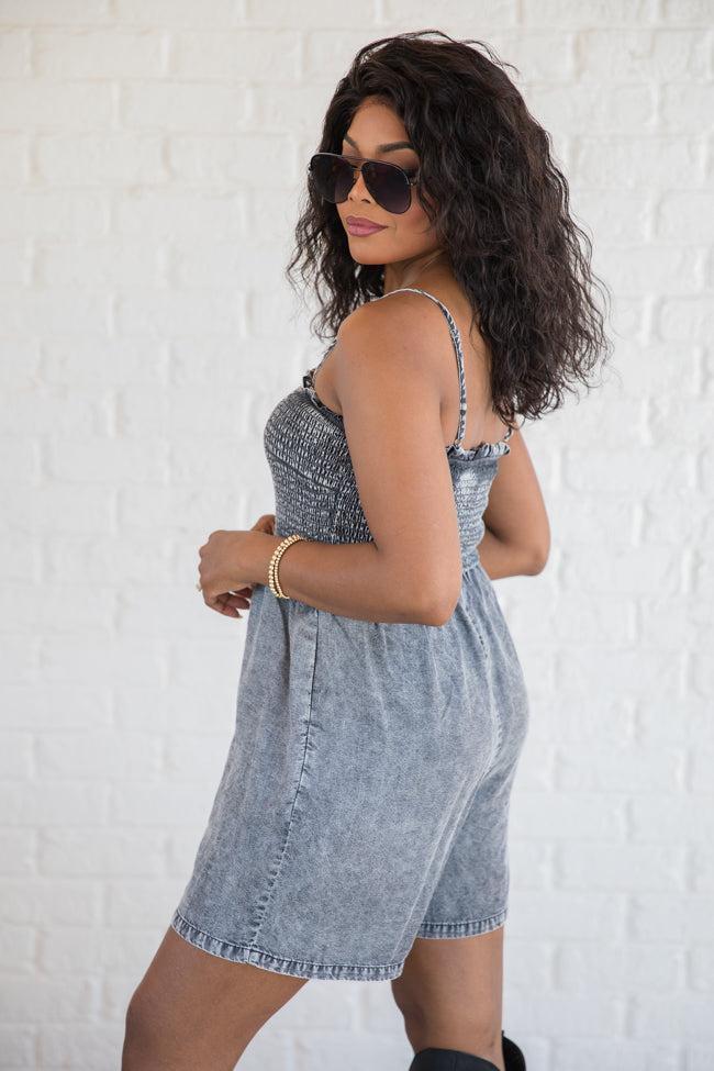 Embracing Change Grey Acid Wash Smocked Romper Product Image