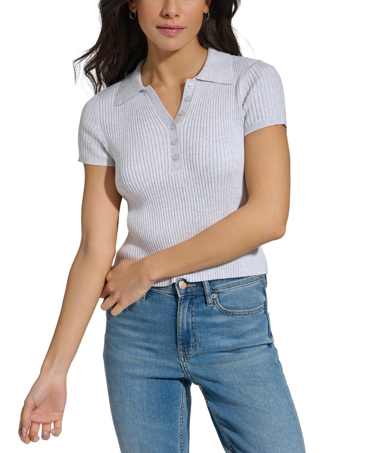 Women's Ribbed Short-Sleeve Polo Shirt Product Image