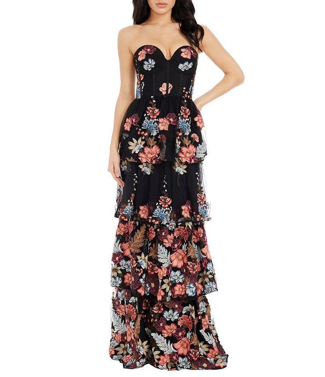 Dress the Population Layana Floral Sequin Strapless Sweetheart Neck Sleeveless Tiered Gown Product Image