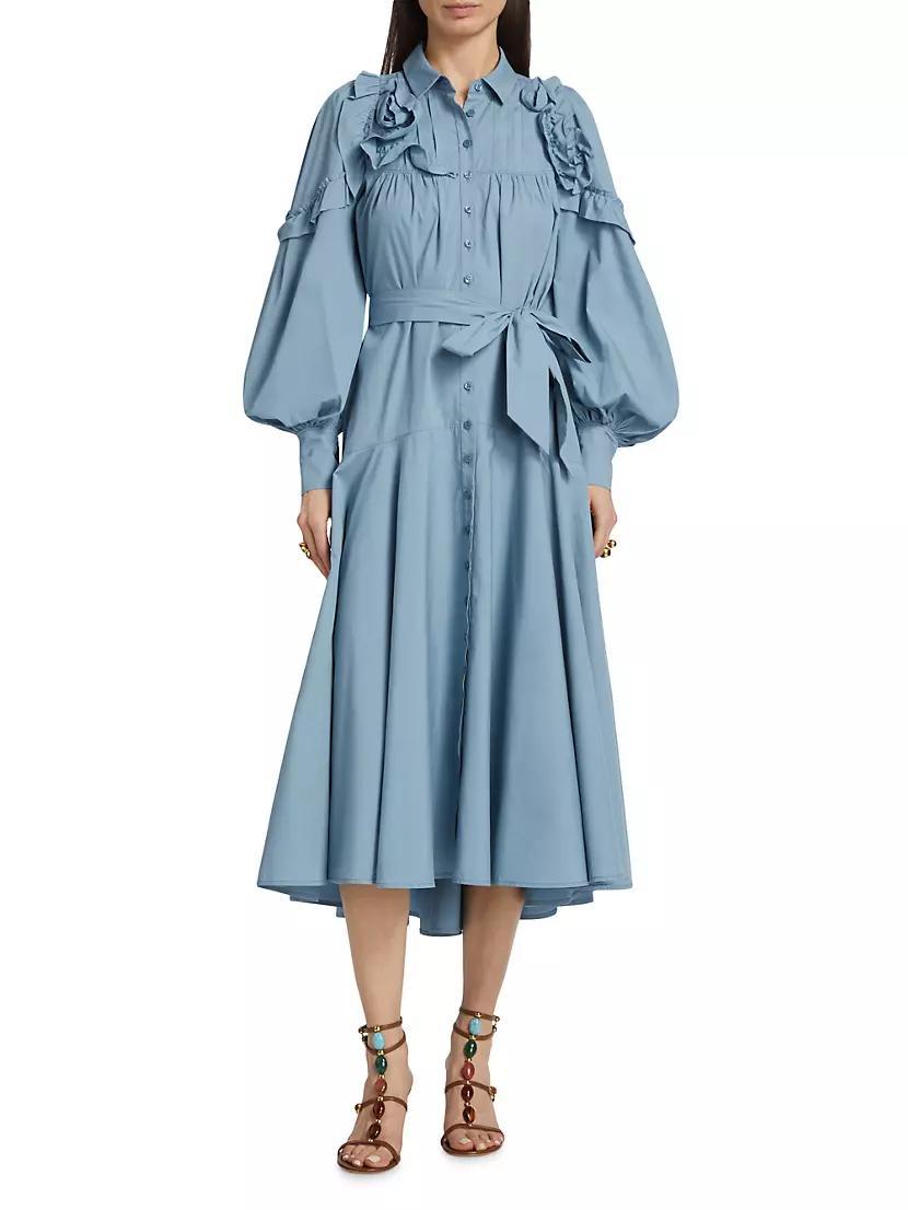 Cotton Balloon-Sleeve Midi Shirtdress Product Image