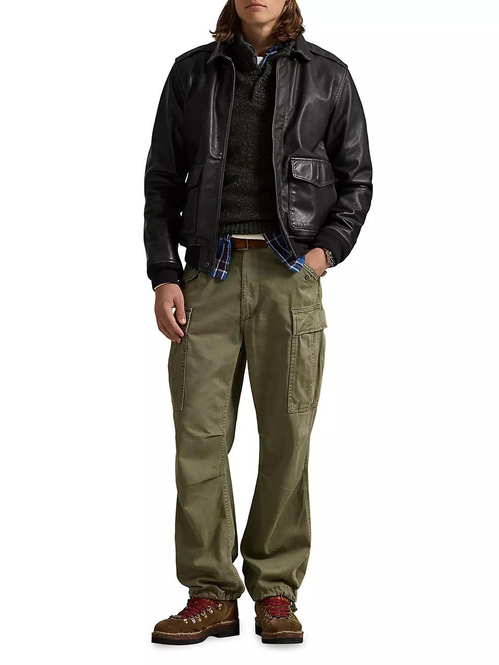 Vintage Leather Bomber Jacket Product Image