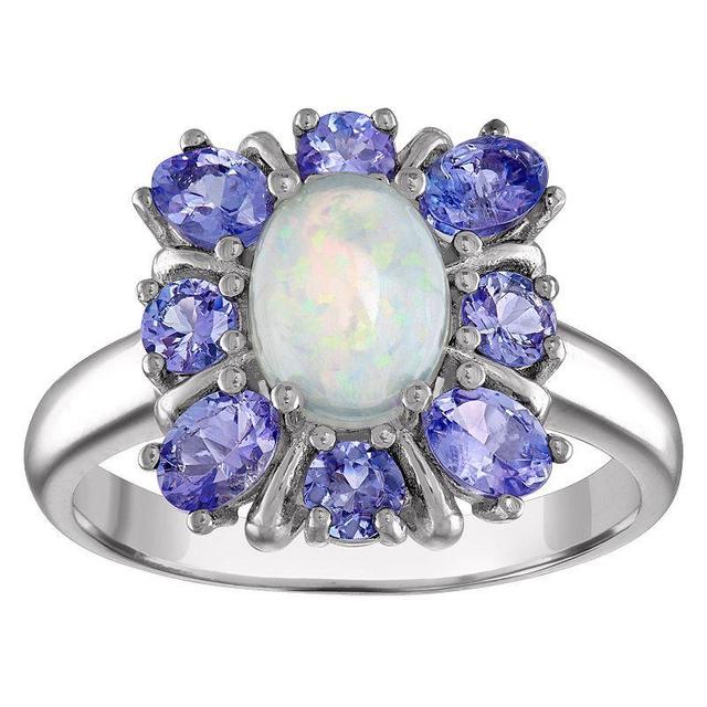 Designs by Gioelli Sterling Silver White Opal & Tanzanite Flower Ring, Womens Product Image