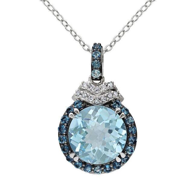 Sky Blue Topaz, London Blue Topaz & Diamond Accent Sterling Silver Halo Pendant Necklace, Womens, Size: 18 Product Image