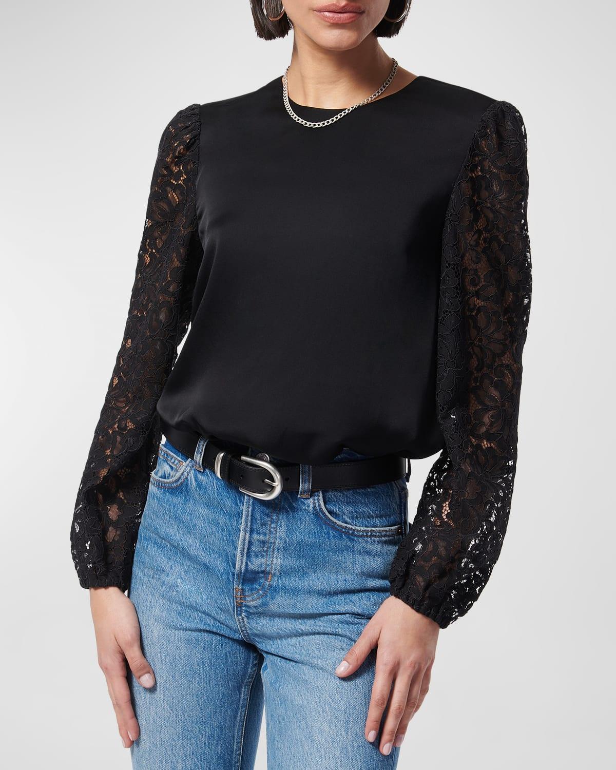 Effy Lace-Sleeve Silk Top product image