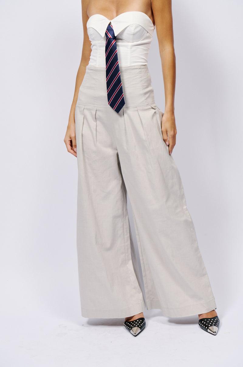 LUNA HIGH WAISTED WIDE LEG LINEN TROUSER Product Image