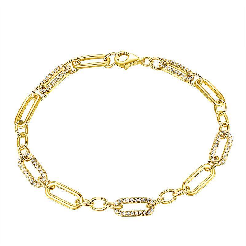 14k Gold Over Silver Cubic Zirconia Link Chain Bracelet, Womens White Product Image