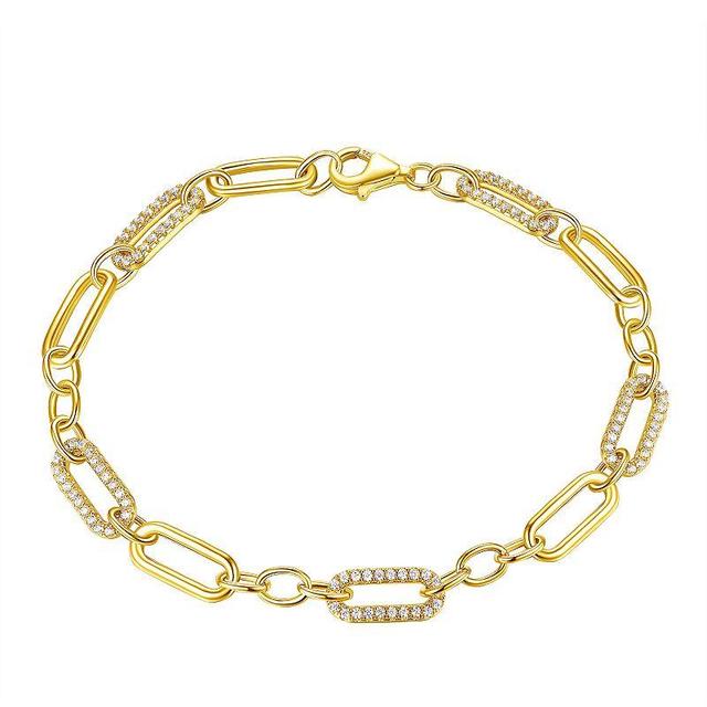 14k Gold Over Silver Cubic Zirconia Link Chain Bracelet, Womens White Product Image