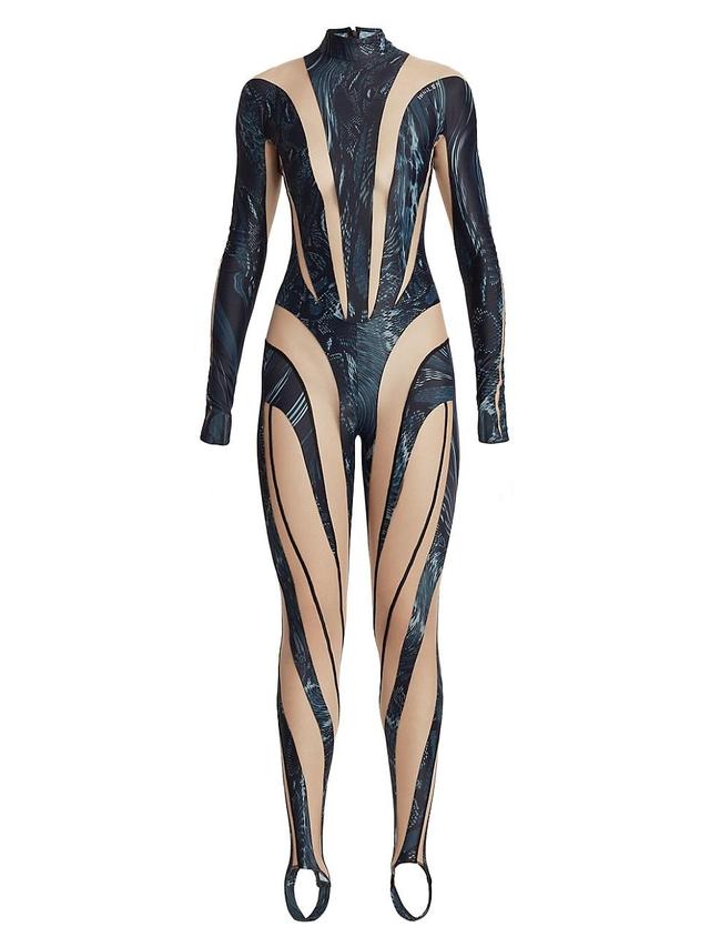 Womens Long-Sleeve Illusion Mesh Catsuit Product Image