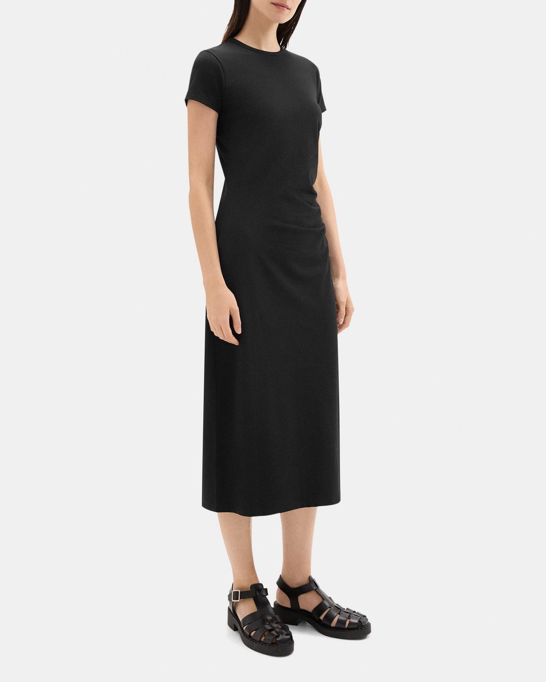 Gathered Dress in Stretch Cotton-Modal Product Image