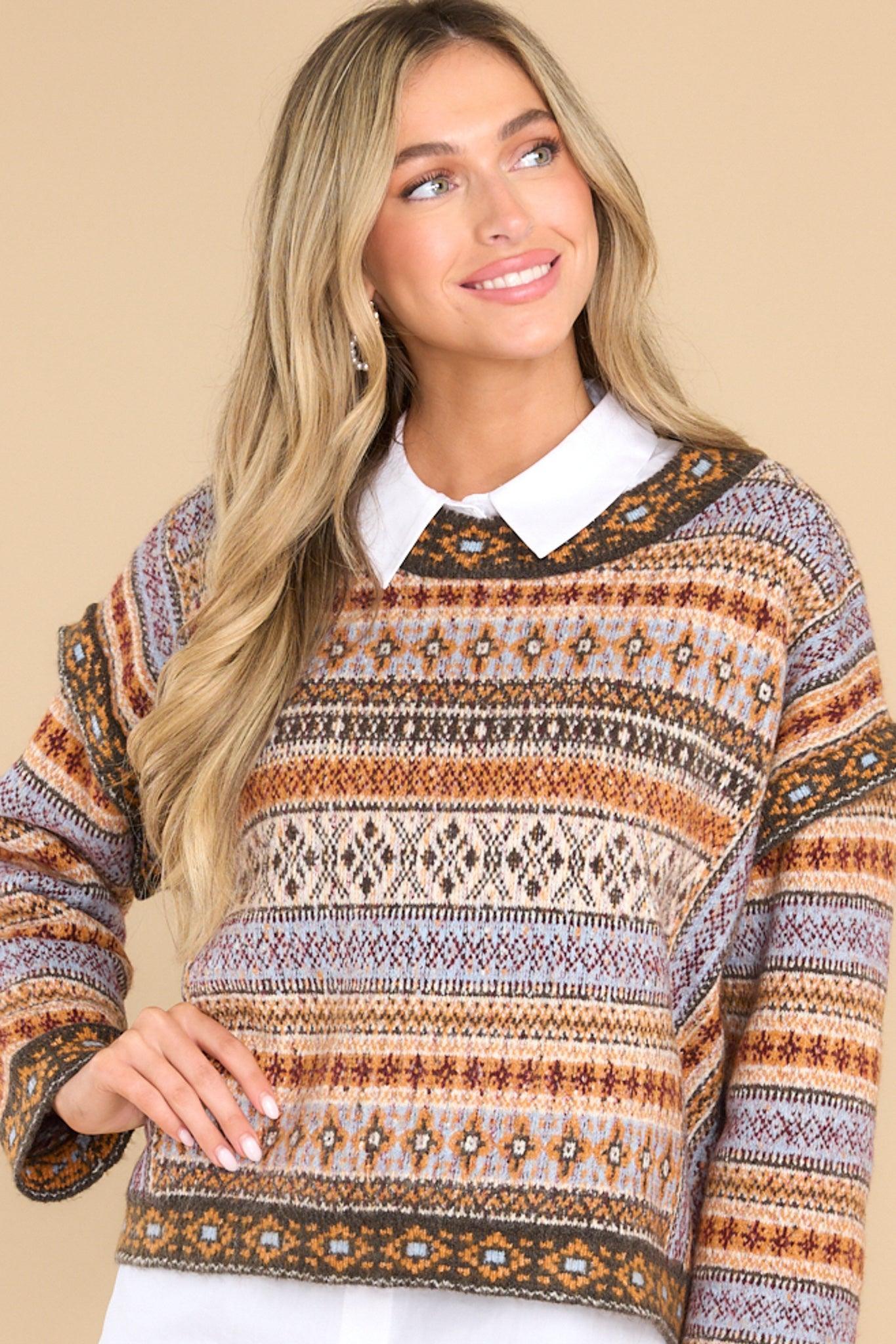 Wild Ride Light Brown Multi Fair Isle Print Sweater Product Image