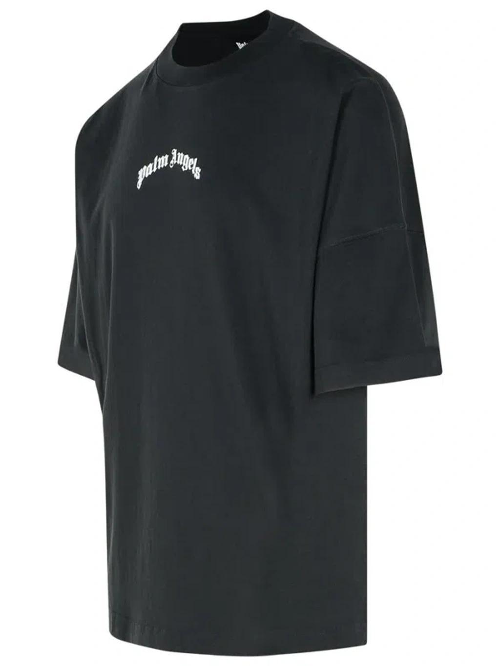 PALM ANGELS Retro Black Cotton T-shirt In Blackwhite Product Image