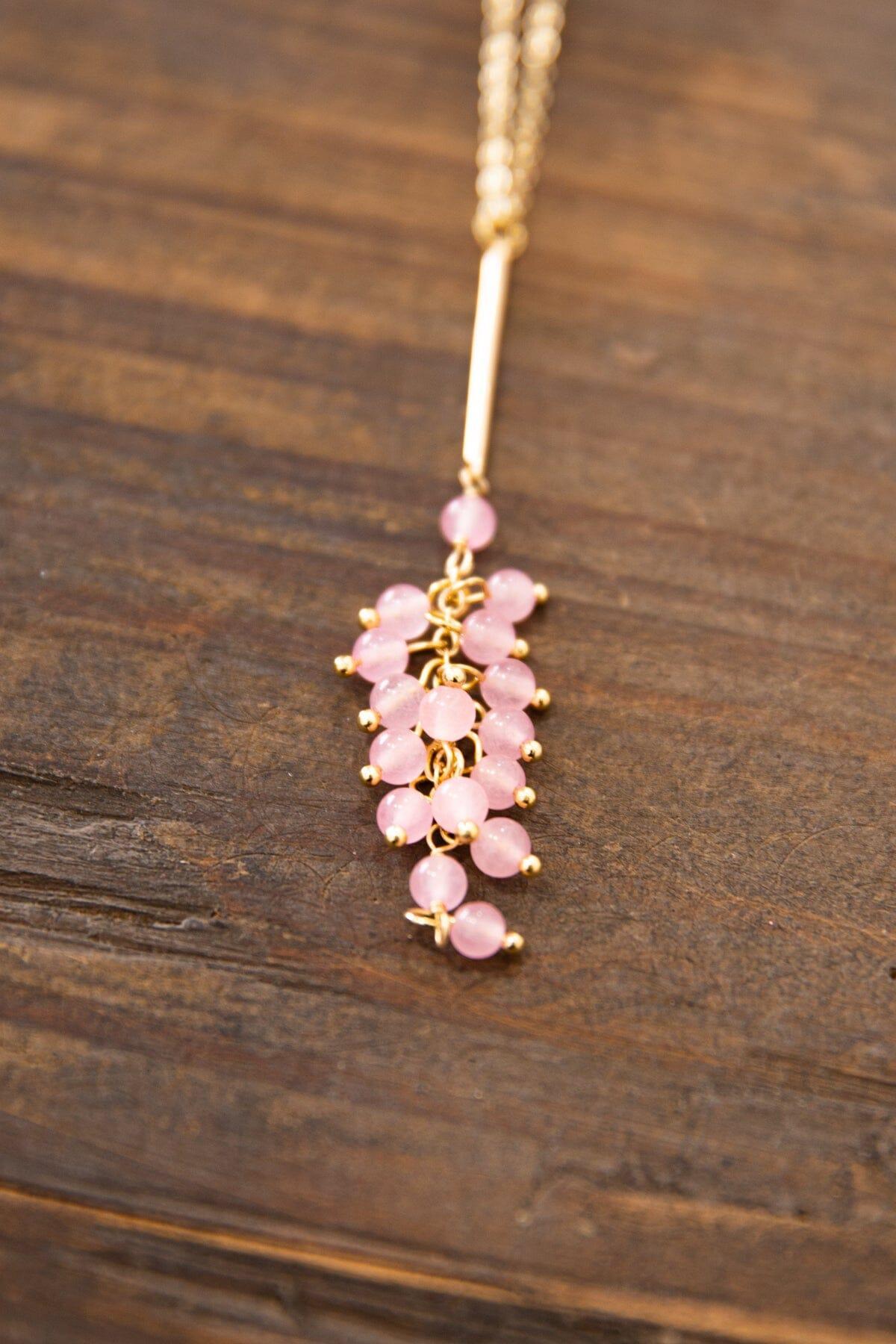 Gold and Blush Cluster Beaded Y Necklace Product Image