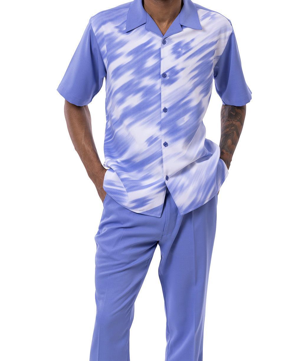 Blue Abstract Print Walking Suit 2 Piece Short Sleeve Set Product Image