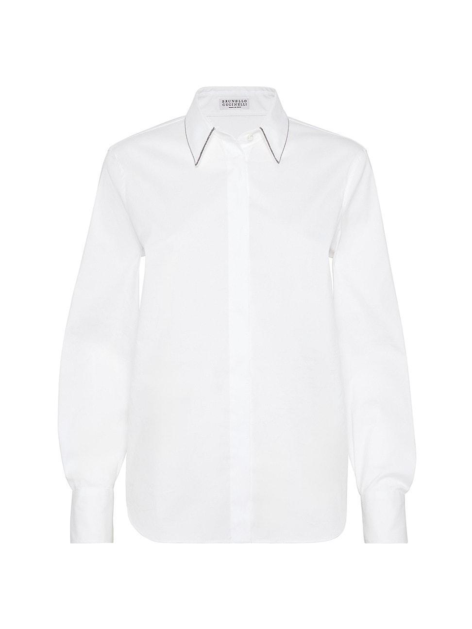 Womens Stretch Cotton Poplin Shirt With Shiny Collar Product Image