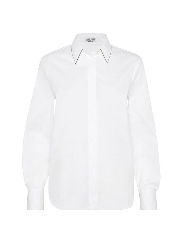 Womens Stretch Cotton Poplin Shirt With Shiny Collar Product Image