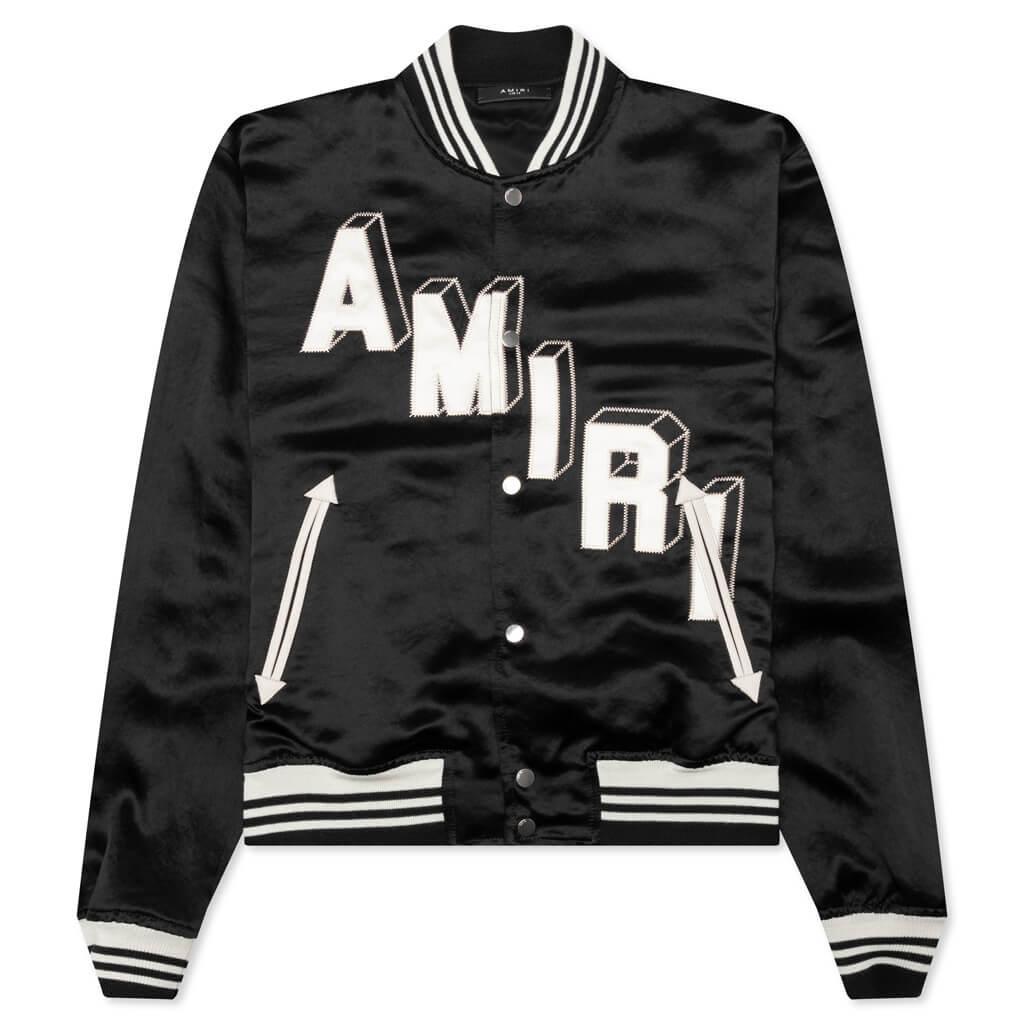 Satin Cropped Varsity Jacket - Black Male Product Image