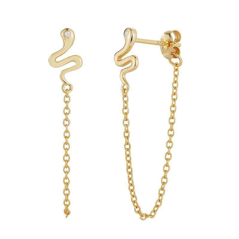 Sunkissed Sterling Cubic Zirconia Snake Chain Drop Stud Earrings, Womens, Gold Tone Product Image