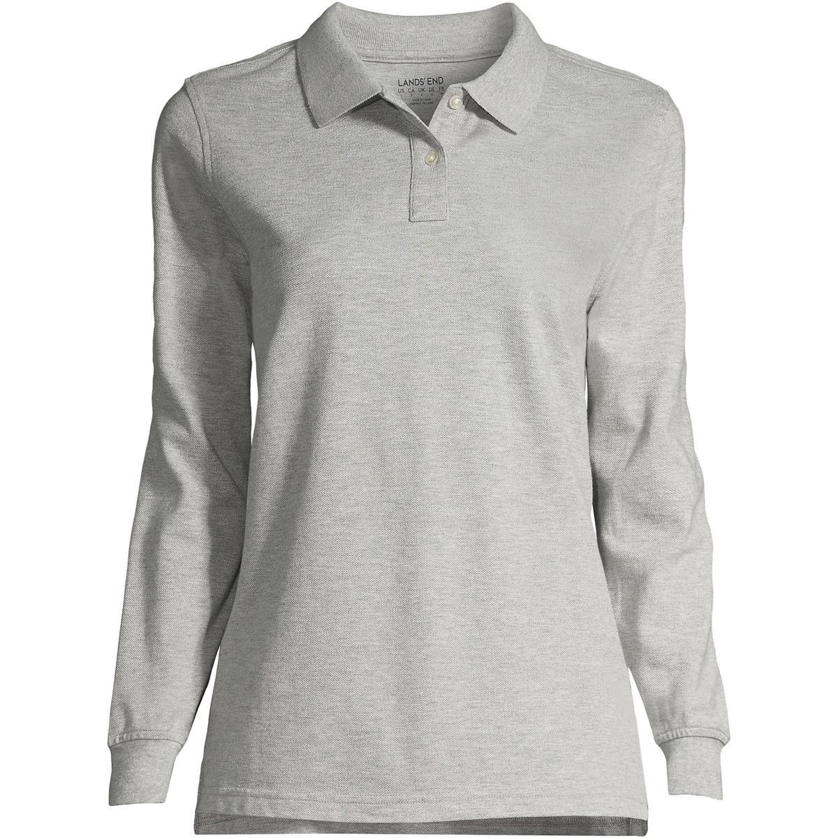 Lands End School Uniform Womens Tall Long Sleeve Mesh Polo Shirt Product Image