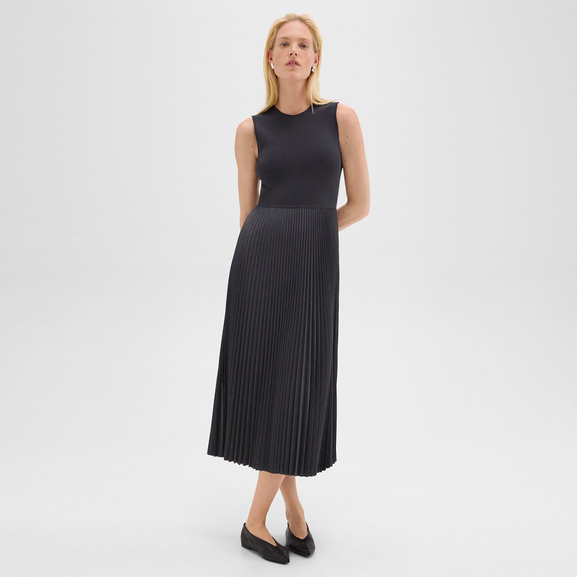 Stretch Wool-Blend Pleated Combo Dress | Theory product image