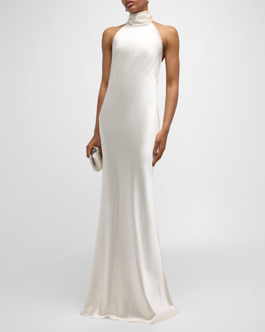 Chilton Stretch Satin Sleeveless Halter Gown Product Image