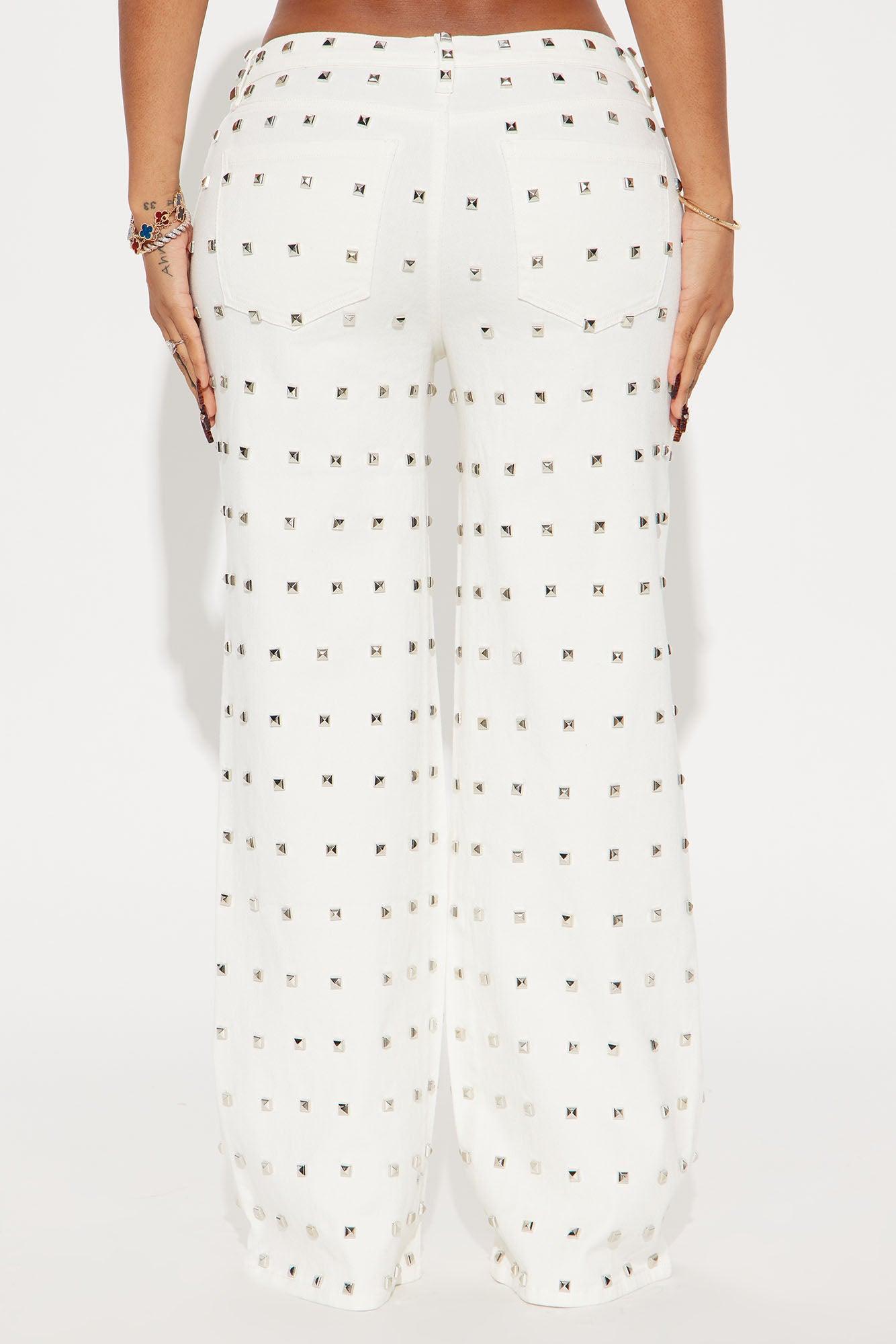 Think I'm In Love Studded Baggy Jeans - White Product Image