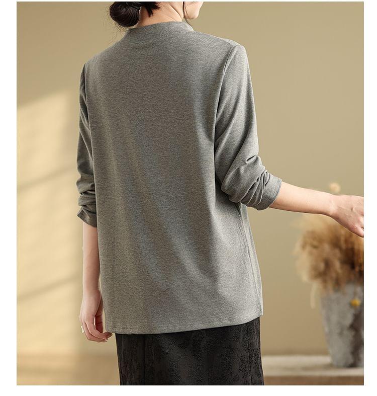 Long-Sleeve Mock Neck Plain Tee Product Image