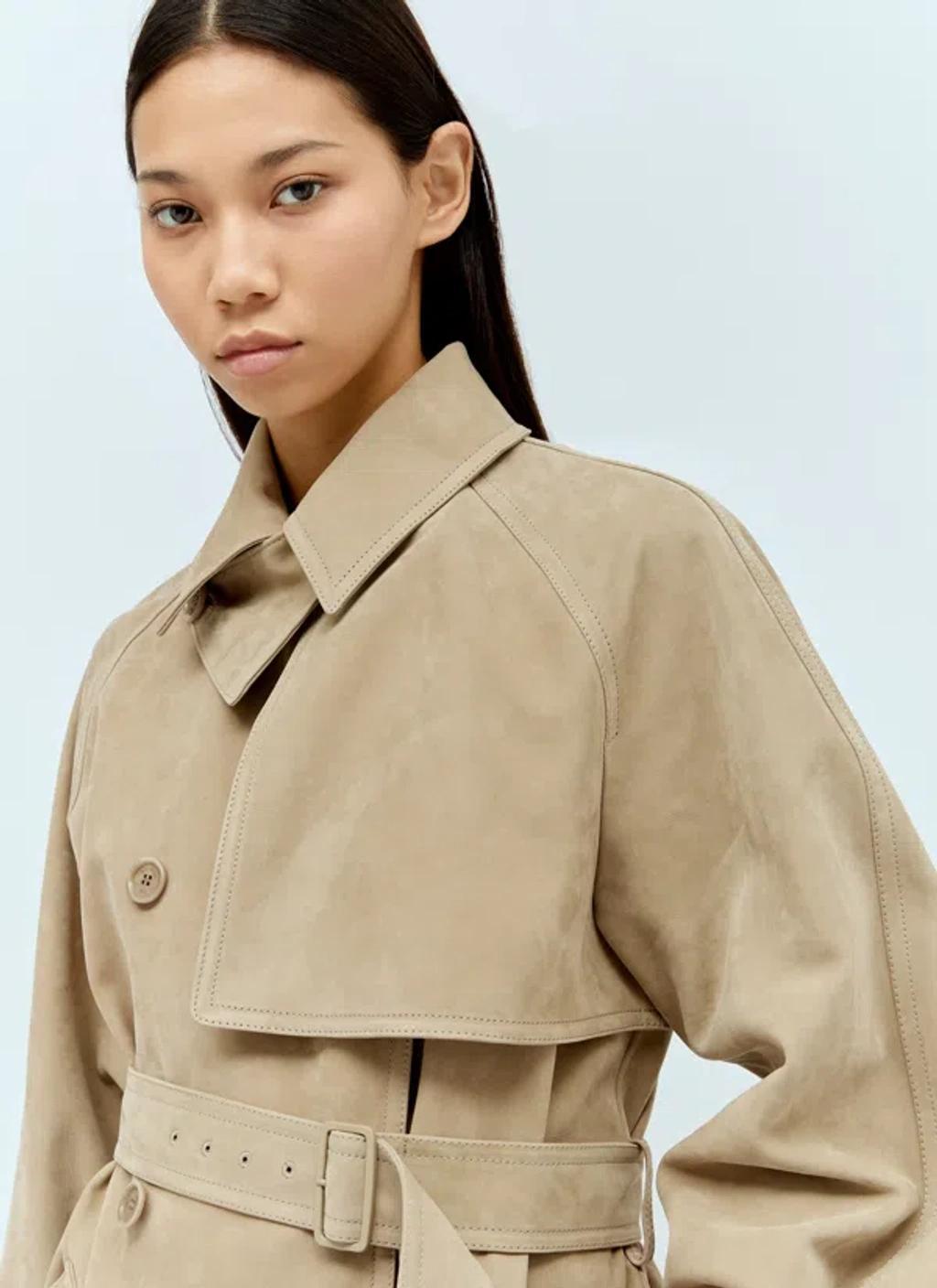 MAX MARA Nubuck Trench Coat In Beige Product Image