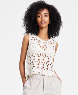 Dkny Jeans Womens Crochet Scoop-Neck Cotton Top Product Image