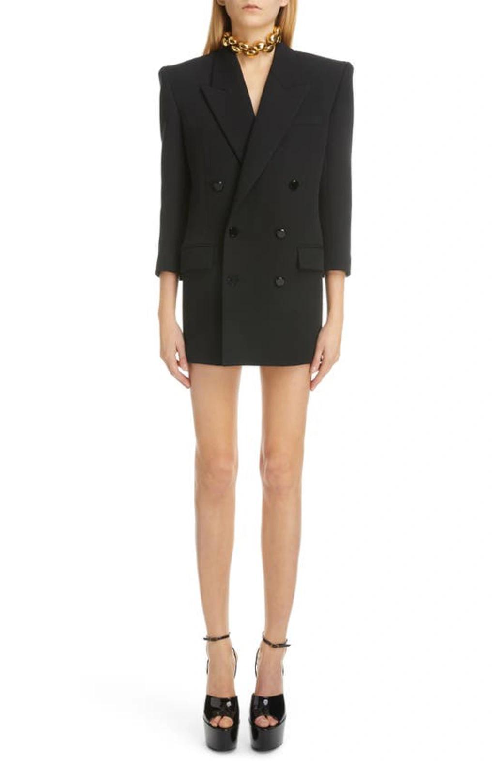 Double Breasted Wool Blazer Minidress In Noir Product Image