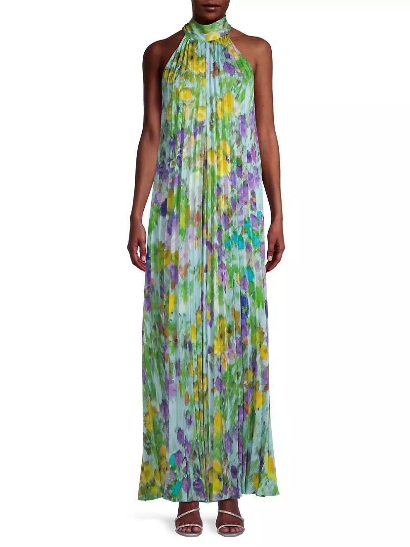 Violet Pleated Floral Gown Product Image