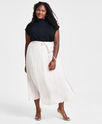 Trendy Plus Size Silky Belted Maxi Skirt, Created for Macy's Product Image