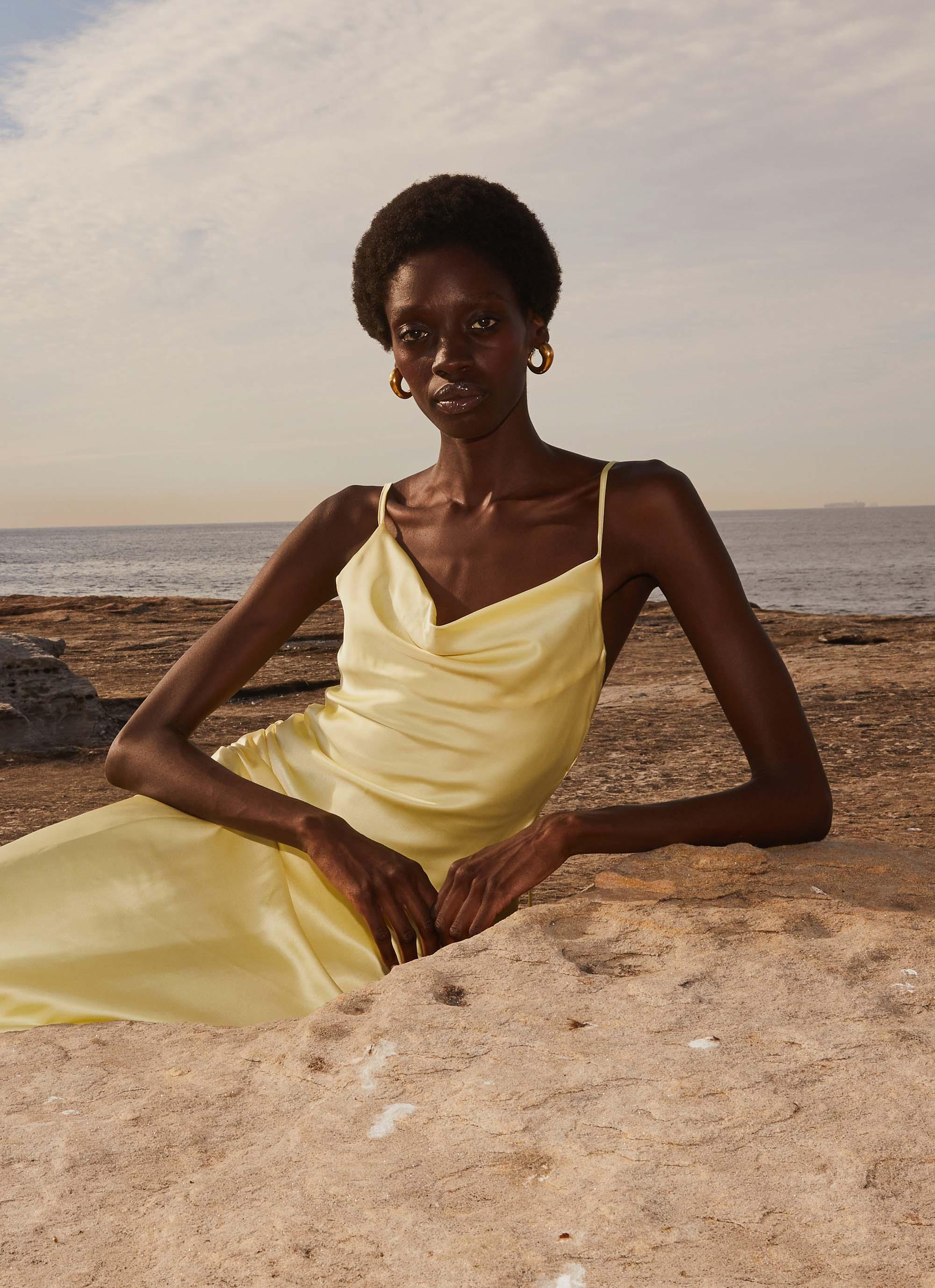 Joanna Satin Maxi Dress - Lemon Product Image