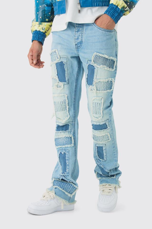 Slim Flared Stacked Rip & Repair Stitch Jeans | boohooMAN USA Product Image