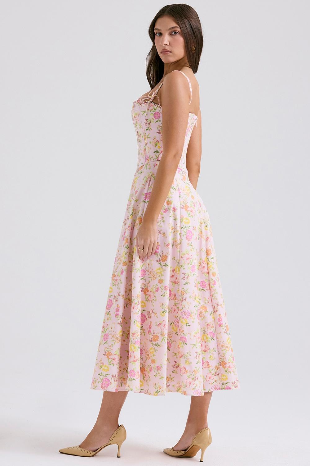 Clarabelle Pink Meadow Print Cotton Midi Sundress Product Image