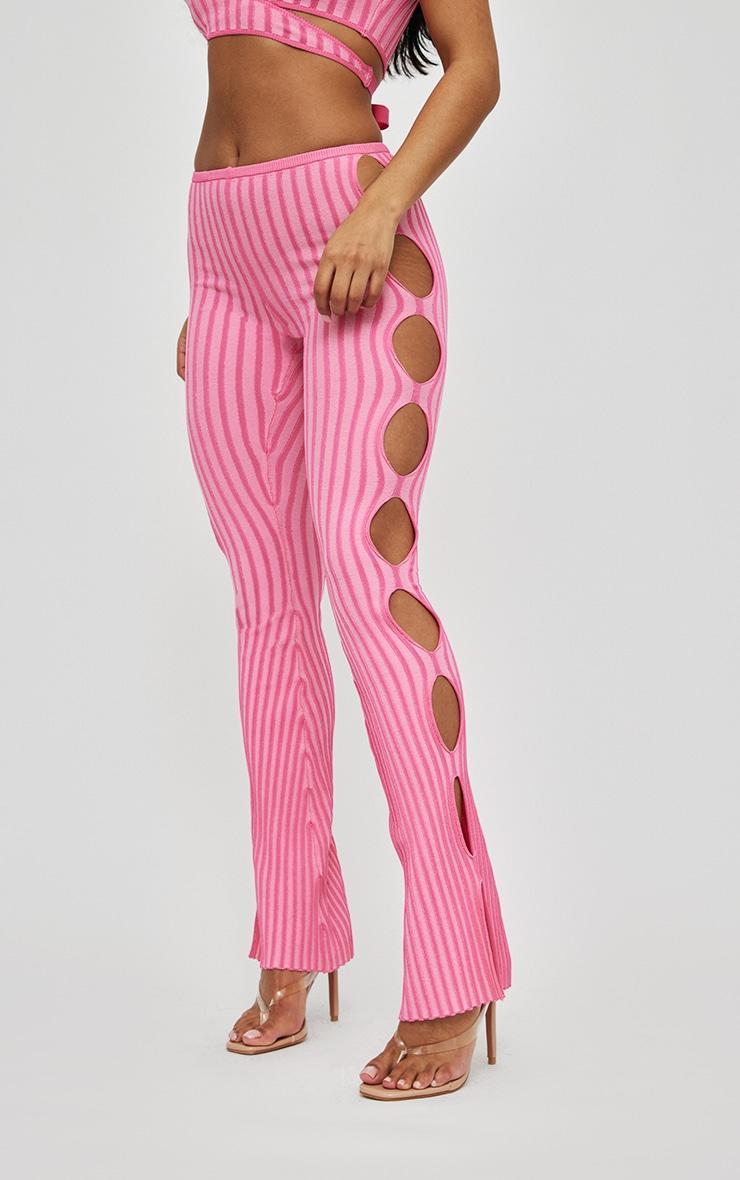 Pink Two Tone Knit Cut Out Side Leggings Product Image