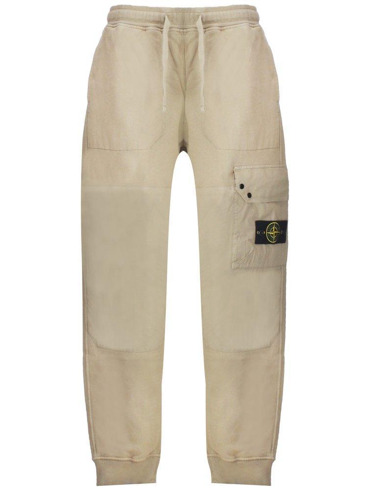 Logo Patch Drawstring Trousers In Beige Product Image