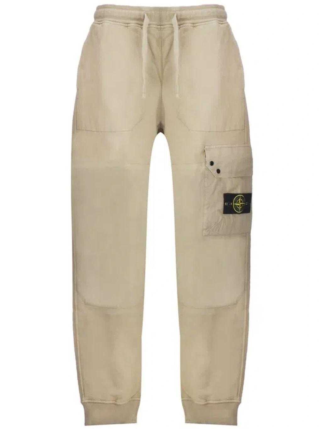 Logo Patch Drawstring Trousers In Beige Product Image