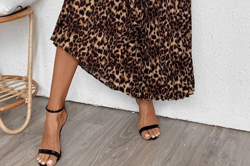 High Waist Leopard Print Accordion Pleated Maxi A-Line Skirt Product Image